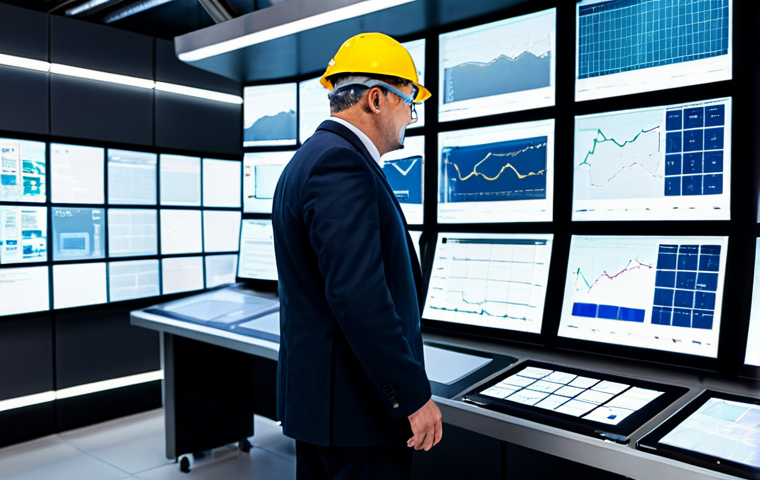A professional industrial safety engineer, fully clothed in a modest business suit, stands confidently in a state-of-the-art control room. Large holographic screens display complex AI-driven data visualizations, showing real-time predictive analytics of a smart factory floor, highlighting integrated IoT sensors and preventative measures. The atmosphere is innovative and forward-thinking, emphasizing safety as an investment. perfect anatomy, correct proportions, natural pose, well-formed hands, proper finger count, natural body proportions, professional photography, high quality, safe for work, appropriate content, appropriate attire, professional, family-friendly.