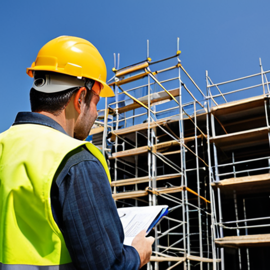 Construction Site Safety Inspection**
"A construction worker, fully clothed in work attire with a hard hat and safety vest, is carefully inspecting a construction site for hazards. He is checking scaffolding and looking for potential dangers. The background includes construction equipment and other workers in the distance. Safe for work, appropriate content, fully clothed, professional, perfect anatomy, correct proportions, well-formed hands, proper finger count, natural body proportions, high quality, realistic."
**